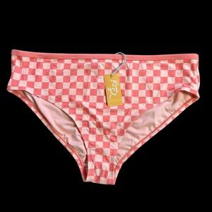Kona Sol‎ Pink Checkered High Waist Bikini Bottom Swimsuit 1X 16W-18W New